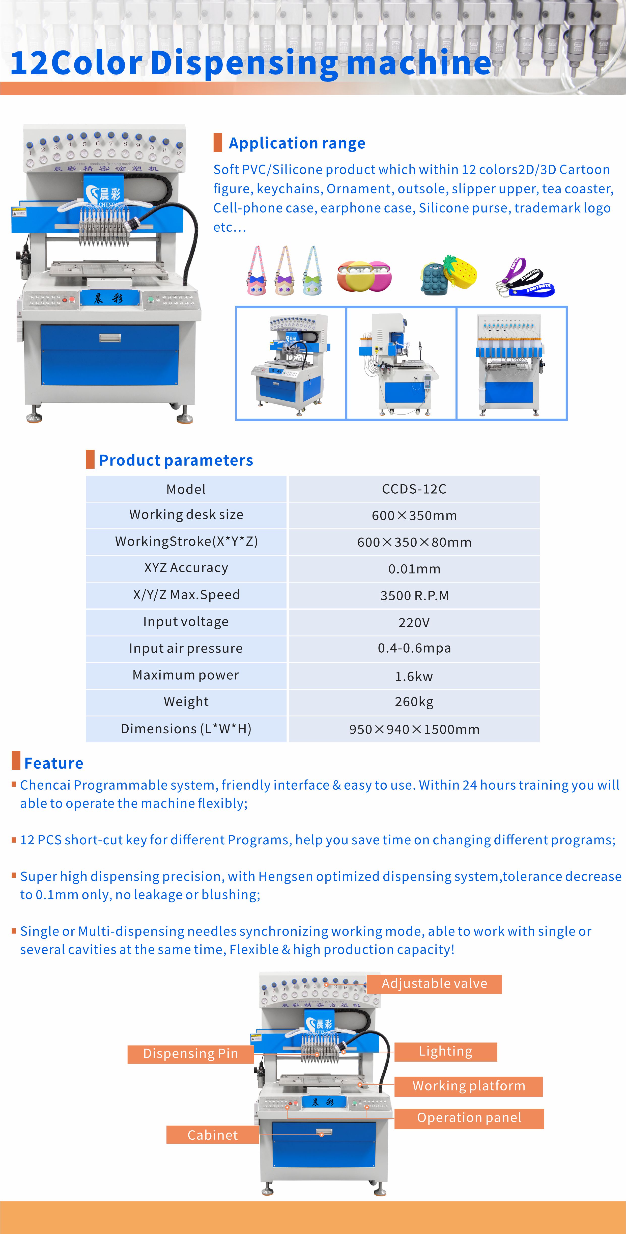 Custom Silicone Dispensing Machine Automatic 3D Soft PVC Rubber Keychain Machine