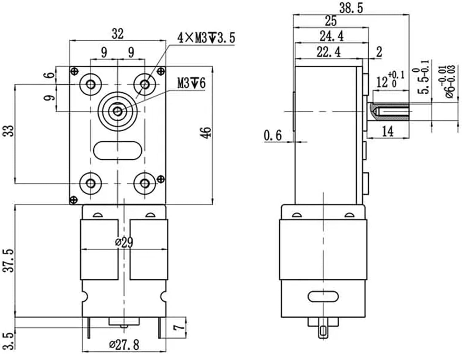 Dimension For JGY385 Low Speed Self-clocking Geared Motor Worm Gear Motor 