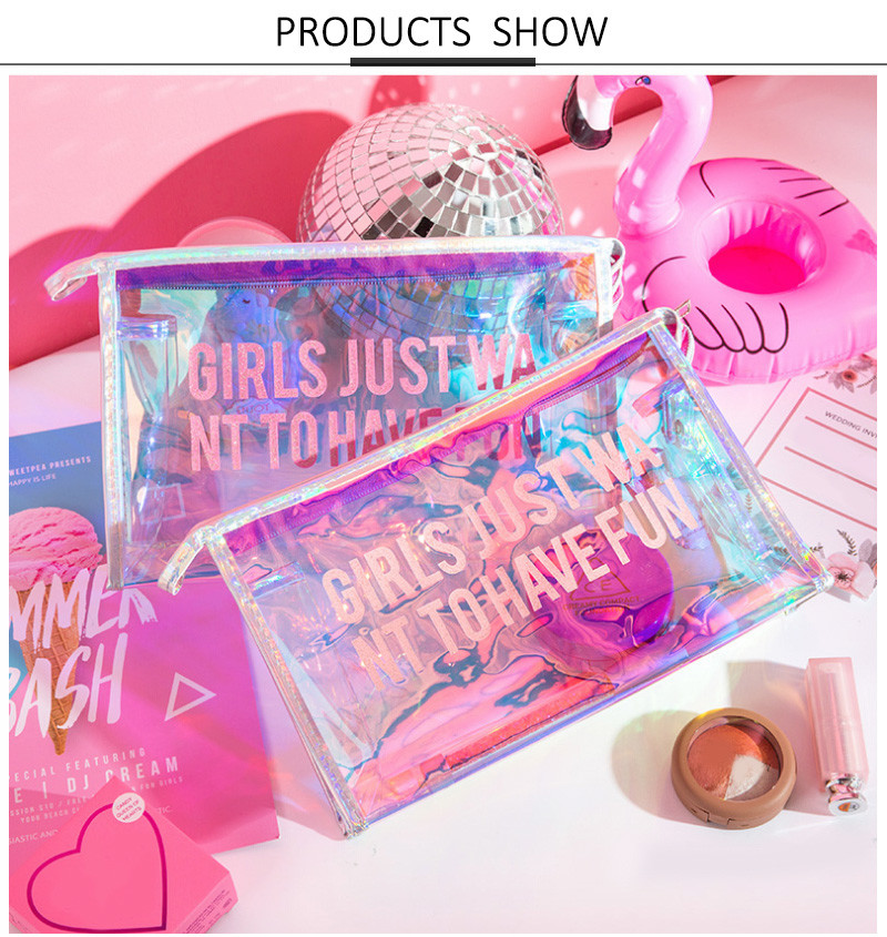 Laser Clear PVC Custom Logo Transparent Toiletry Wash Bag