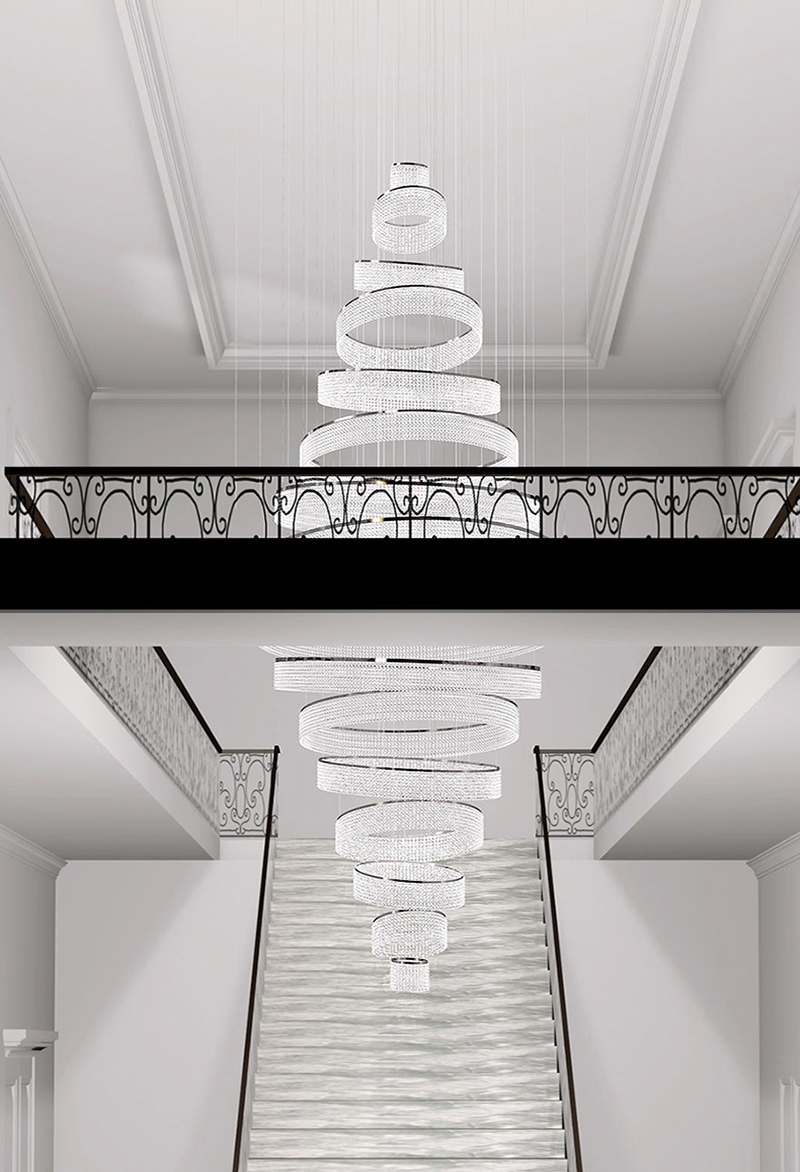Modern Staircase Chandeliers For Living Room Lobby Club Luxury Ring Lights(WH-NC-90)