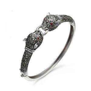 China 925 Sterling Silver Pave Marcasite Leopard Bangle Bracelet Vintage Jewelry for Women (B6041201) wholesale