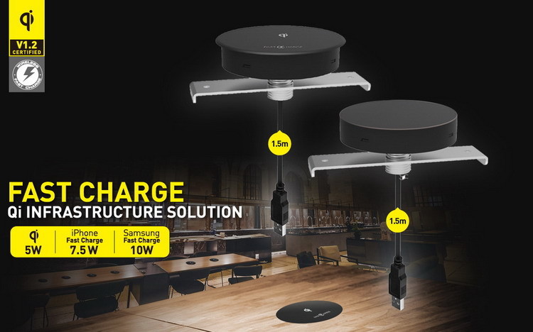 9V 1.75A Hudly Invisible Built In Wireless Charger Desk With 1.5M USB Cable