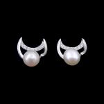 Simple 925 Silver Pearl Earrings / Diamond Shape Pearl Chandelier Earrings