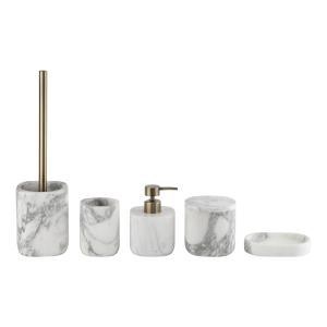 China 5pcs Square White Marble Bathroom Set Flower Design Marble Dish Soap Dispenser wholesale
