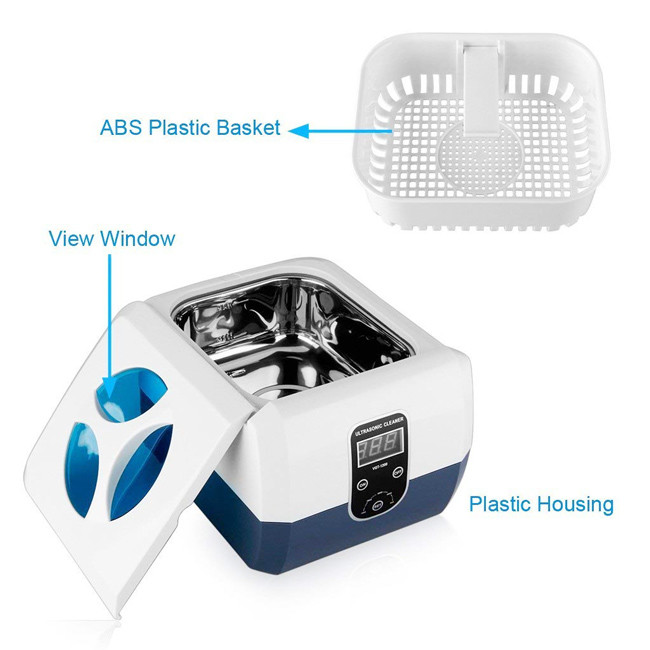 Professional Small Jewelry Ultrasonic Cleaner 1.3 Liter 5 Recycle Digital Timers