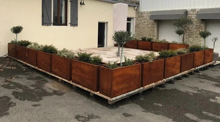 Square Flower Pot Round Corten Steel Planter Box Customized Size