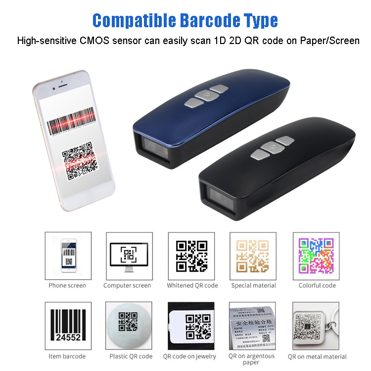 Wireless Mini Barcode Scanner Lightweight Handheld Barcode Reader With Display