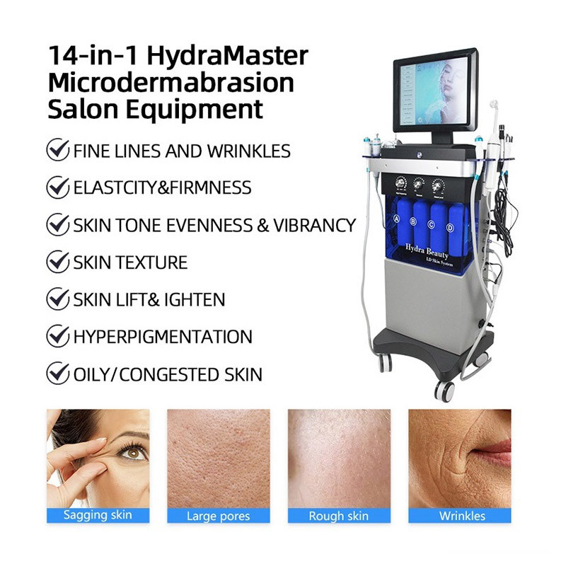 14 In 1 H2O2 Bubble Machine Hydro Dermabrasion Ultrasonic RF Microcurrent LED Therapy Machine