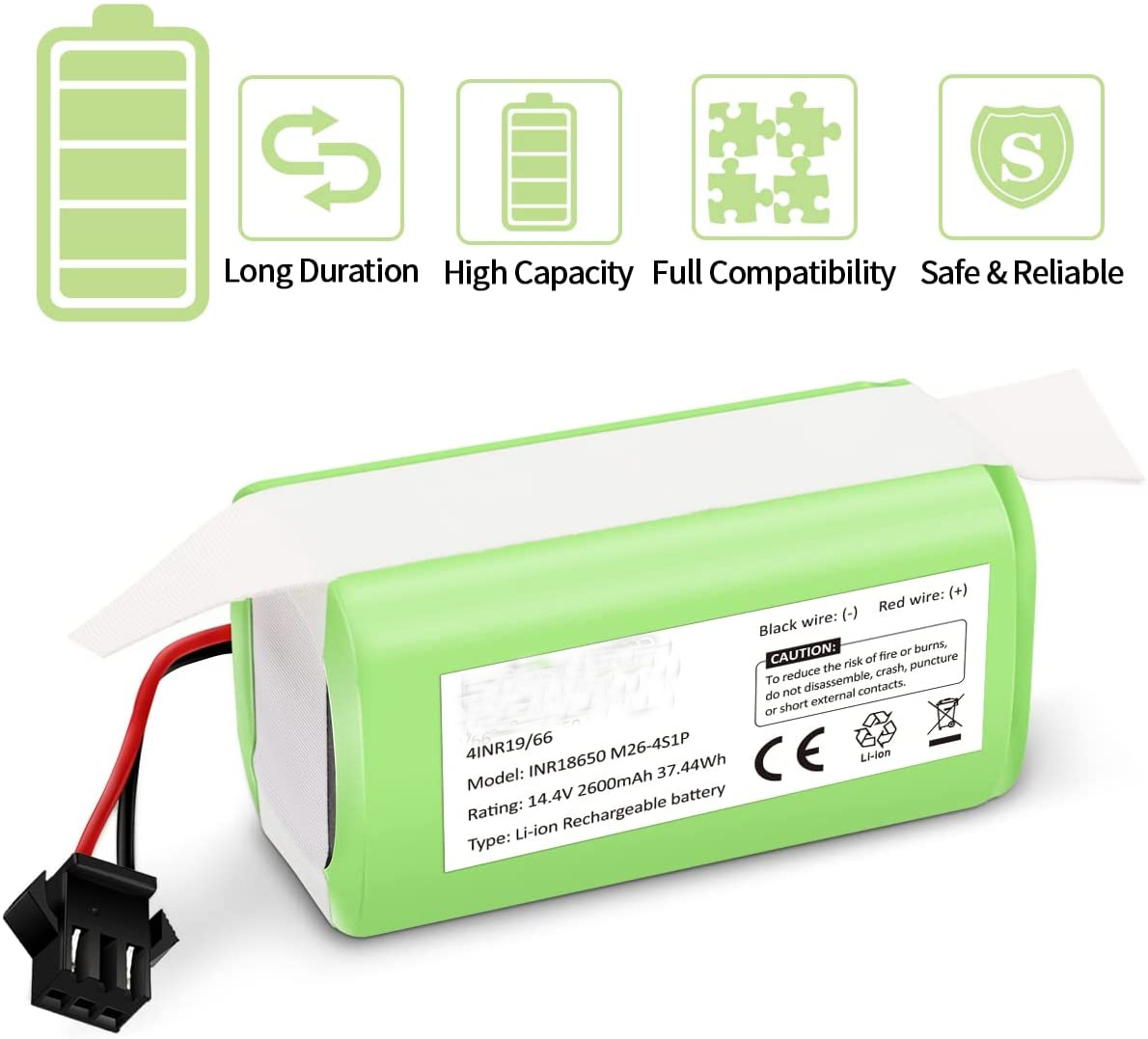 14.4V 2600mAh Replacement Vacuum Cleaner Lithium Battery Rechargeable 7.7kg