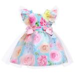 Girls Floral Print Summer Children'S Clothing Bow Dress
