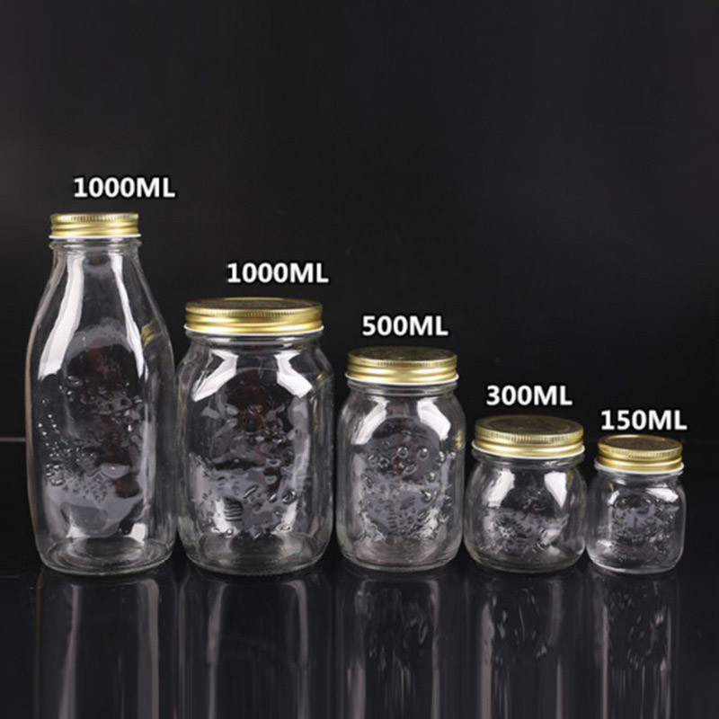 300ml 1L Empty Round Honey Jam Glass Pickle Jar With Smooth Mouth