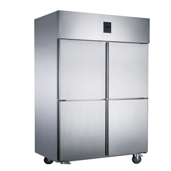 Commercial Restaurant Kitchen 4-Door Stainless Steel Upright Freezer LED Lighting Easy Cleaning Vertical Refrigeration Equipment