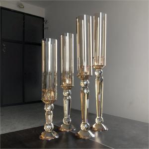 China Gold Crystal Candle Holder Set Candlestick A Set Of 4 Pieces Champagne 55cm wholesale