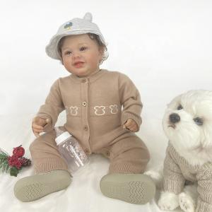 China Autumn winter print long-sleeved button baby bodysuit cute bear warm knitted sweater baby bodysuit romper wholesale