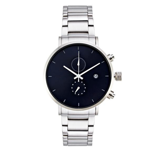 Mens Stainless Steel Watches , 3atm Waterproof Bar Mens Silver Watch With Black