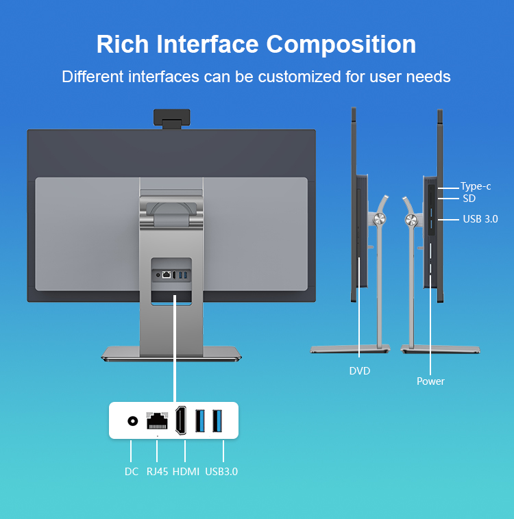 Frameless All In One PC Computer Memory 4G/8G/16G Core i5 i7 Business Barebone