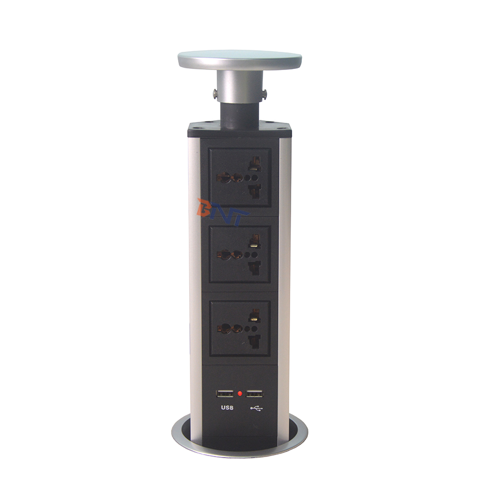 Full black built in worktop pneumatic pop up socket outlet for kitchen