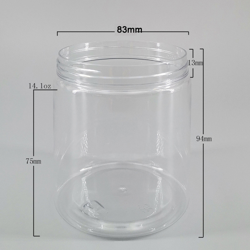400ml Transparent PET Plastic Jar With PP Lid Clear Mouth Bottles Food Storage Cosmetic Skincare Packaging
