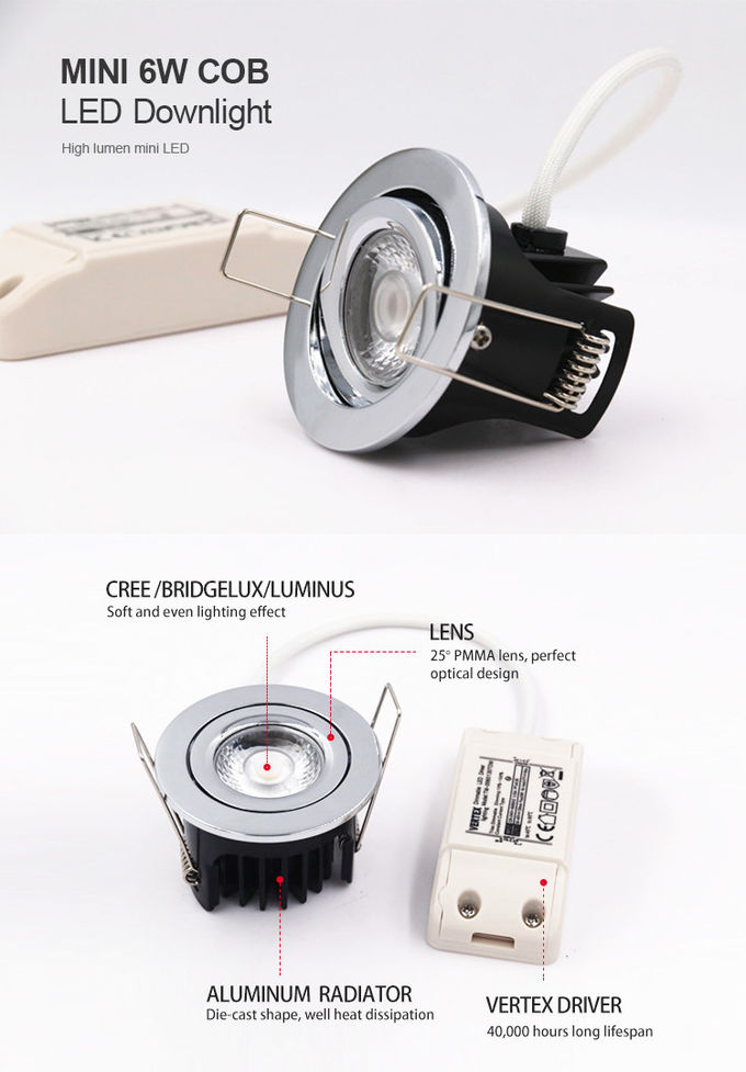 Mini 500lumens Tilting LED Downlights 55mm Cut Out LED Downlights