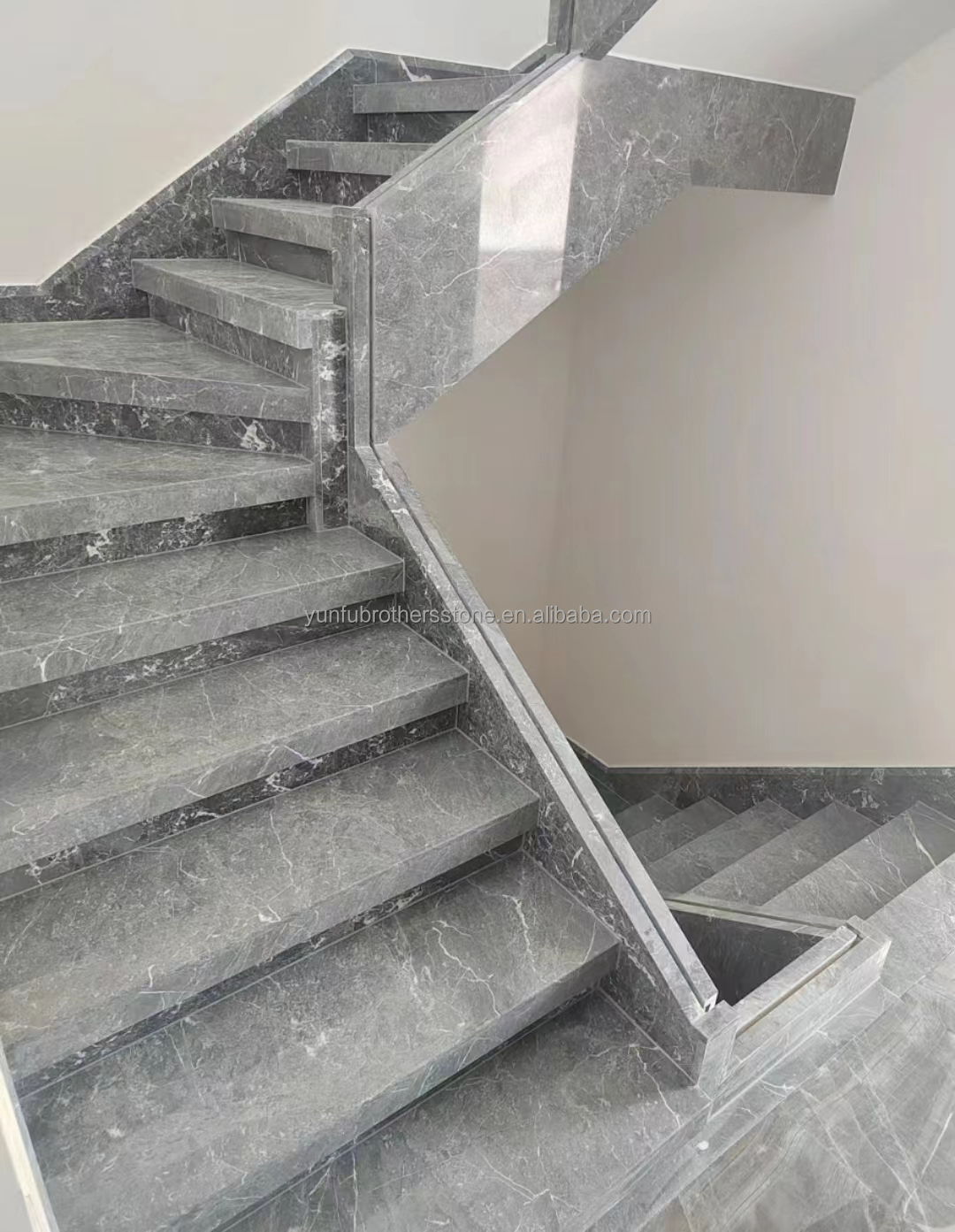 Natural Stone Straight Stair Modern Indoor Grey Marble Anti Slip Staircase Tiles