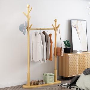 China Custom Pinewood Clothing Coat Rack Hanger Stand With Shoe Rack wholesale