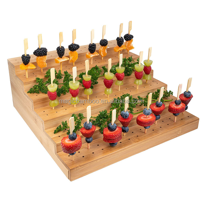 Six Tier Food Stand Bamboo Skewer Holder for Buffet Cocktail Parties and Catering Events