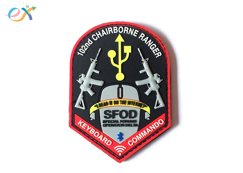 3D Logo Gun Soft PVC Rubber Patch , Custom Made PVC Patches With Velcro Backing
