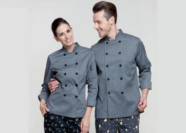 Gray Personalized Custom Work Shirts , Slim Fit Double Breasted Chief Cook