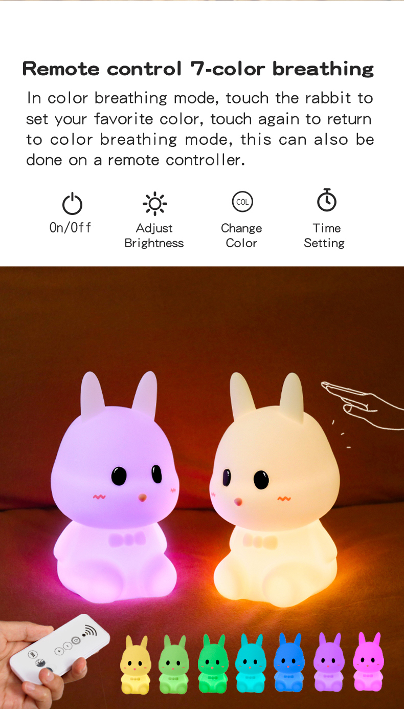 Baby Night Lamp with LED Light Source Bunny Rabbit Shaped Smart Touch Night Light