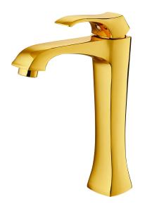 China 35mm Cartridge Light Gold Wash Basin Taps Long Neck Bathroom Sink Faucet wholesale