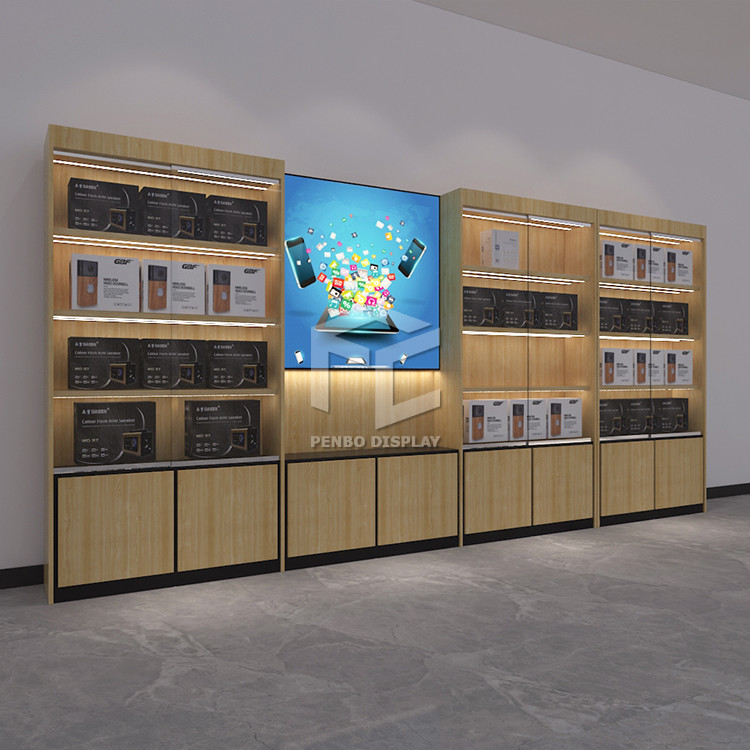 1500mm Long Cell Phone Display Showcase T4 LED 2400mm Width Mobile Phone Display Cabinet