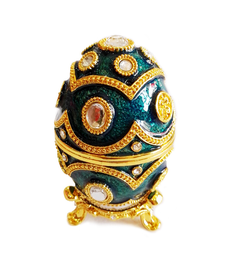Handmade Enamel Faberge Easter Egg Jewelry box Luxury Blue Faberge Easter Egg Russian Royal Case Jewellery Box Holder