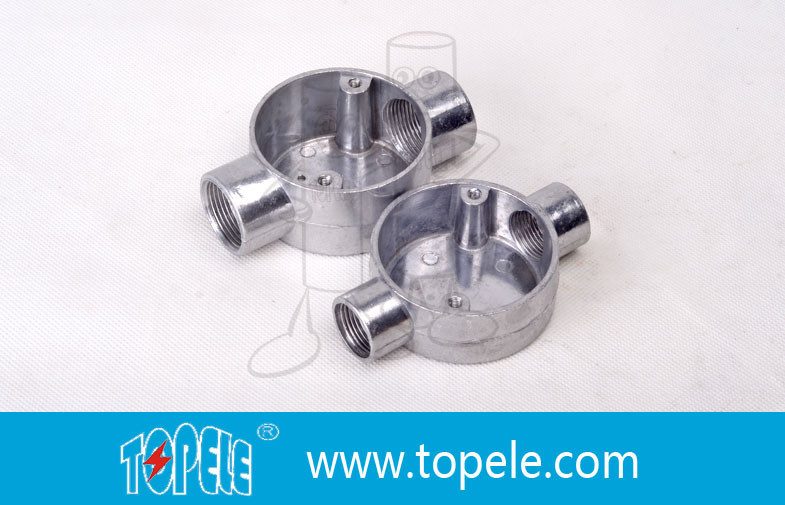 TOPELE 25mm / 32mm BS Electrical Conduit Galvanized Aluminum Circular Junction Box For Conduit Fittings