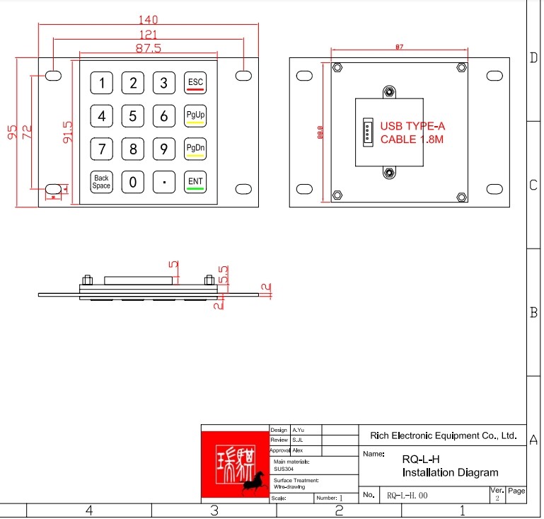 KIOSK IP65 / IK07 16 Keys Metal KeyPad Stainless Steel Keypad waterproof dustproof anti-vandalism Rear Panel Mounted -40℃