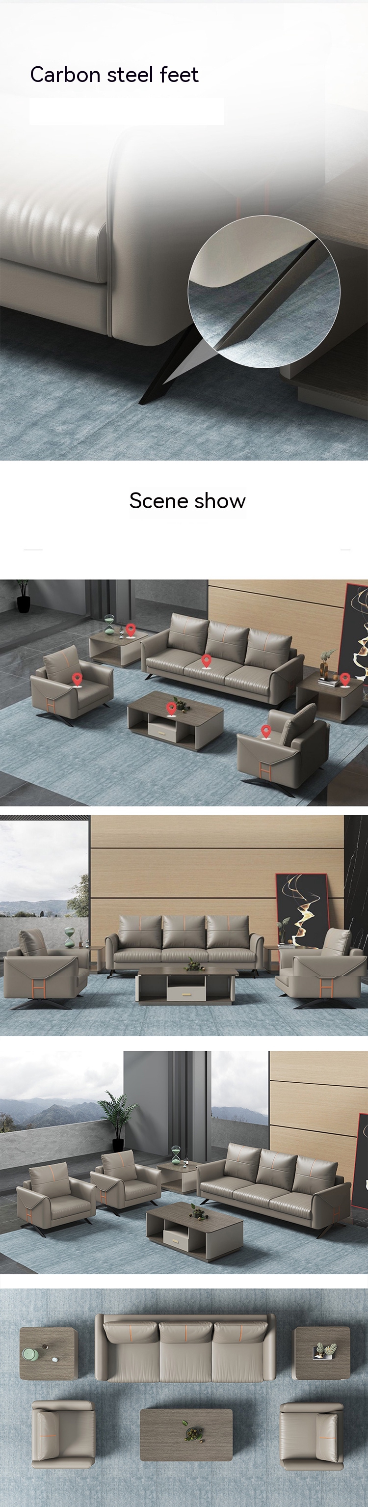 Chinese Style Three Seat Sectional Sofa Coffee Table Combo Set for Business Reception
