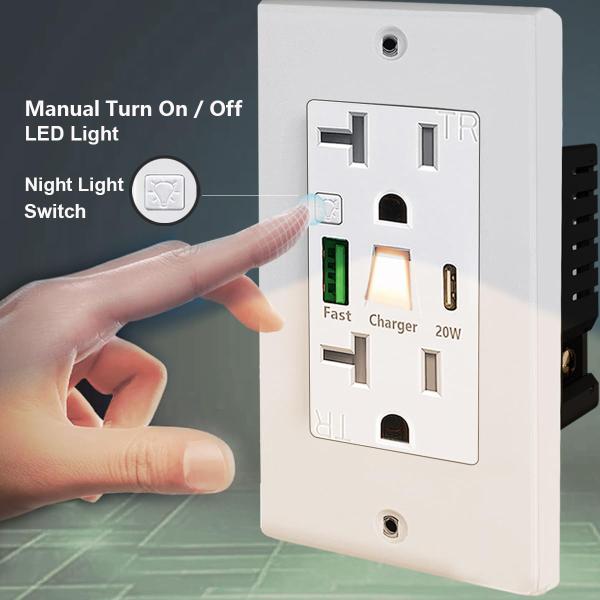 Quality 20A 125V Quick Charge USB Receptacle with Night Light for sale