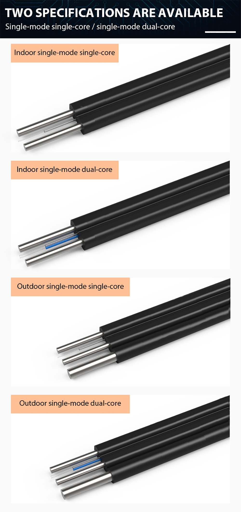 GJYXFCH G657A SM 1 Core FTTH Drop Fiber Optic Cable