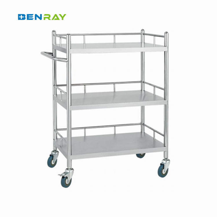 3 Layer Hospital Stainless Steel Medical Instrument Trolley