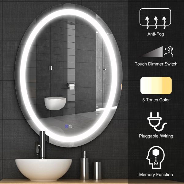 Magnifying Round Backlit Bathroom Mirror 5mm Beauty Salon Mirror With Lights
