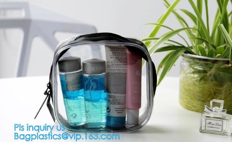 Promotion reusable clear printed transparent zipping storage cosmetic toiletry pvc makeup bag for travel make up, handle