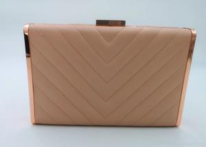 China Elegant Quilted Metallic Clutch Bag , Faux Leather Rose Gold Chain Hand Clutch Purse wholesale