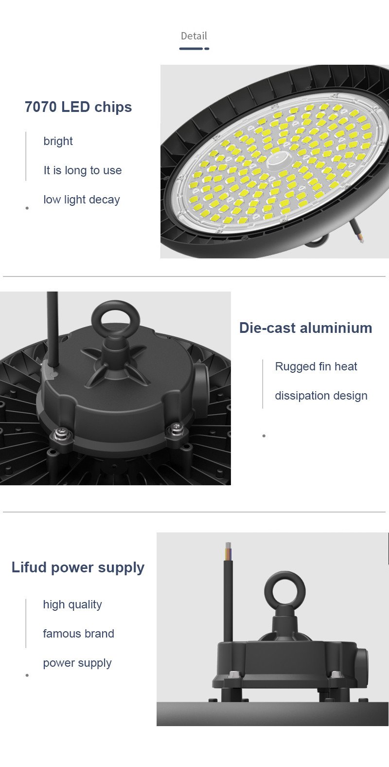 195~208lm/W Warehouse LED High Bay Light 3000K/4000K/5000K/6000K/6500K Optional