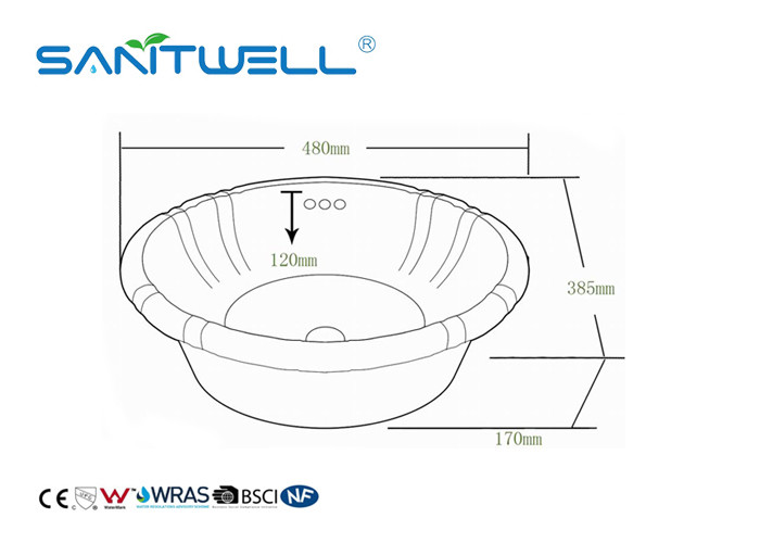 Counter Top Ceramic Art Basin Porcelain Bathroom Basin 480 * 385 * 170mm