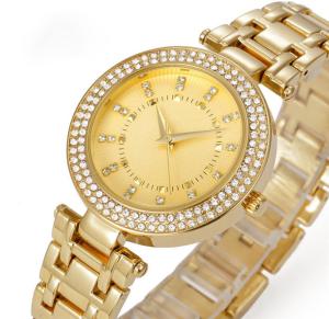 China Waterproof Brass Wrist Watch Quartz 18K Gold Plated Ladies Czech Stones wholesale
