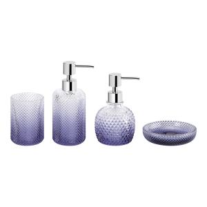 China Glass Bathroom Accessories Set Luxury Ombre Blue Round Shape Diamond Pattern Lotion Pump Bottle Two Size wholesale