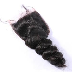 China Full Hair Density 4x4 Lace Closure Swiss Lace Free Part Natural Color wholesale