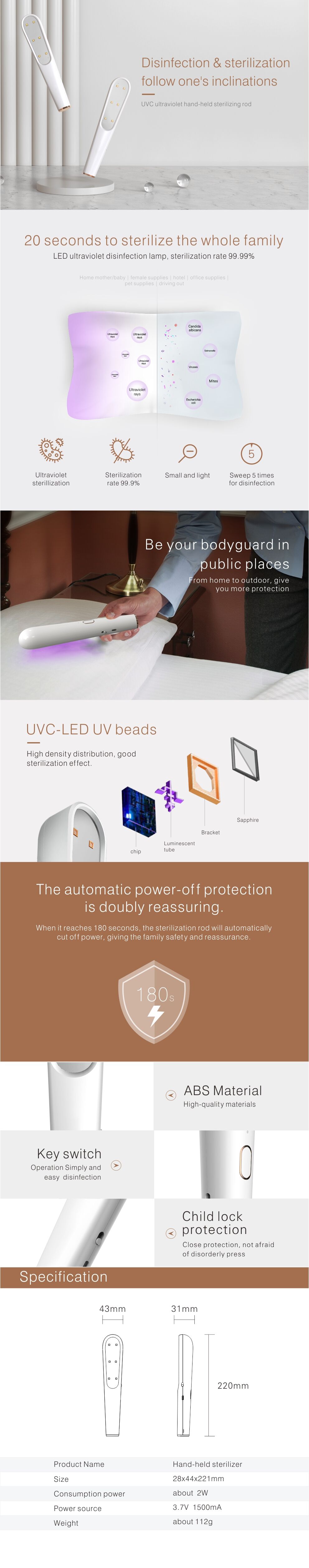 Mini Portable 260nm UVC Sanitizer LED UV Sterilizer Lamp