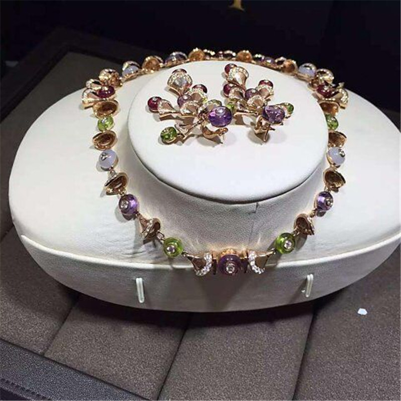 Luxury jewelry Factory B Colored gemstone necklace 18k gold white gold yellow gold rose gold diamond necklace