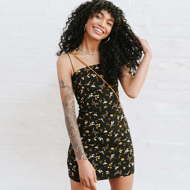 2018 Adjustable Spaghetti Strap Floral Print Vacation Dress Bodycon Mini Dress Hot Summer
