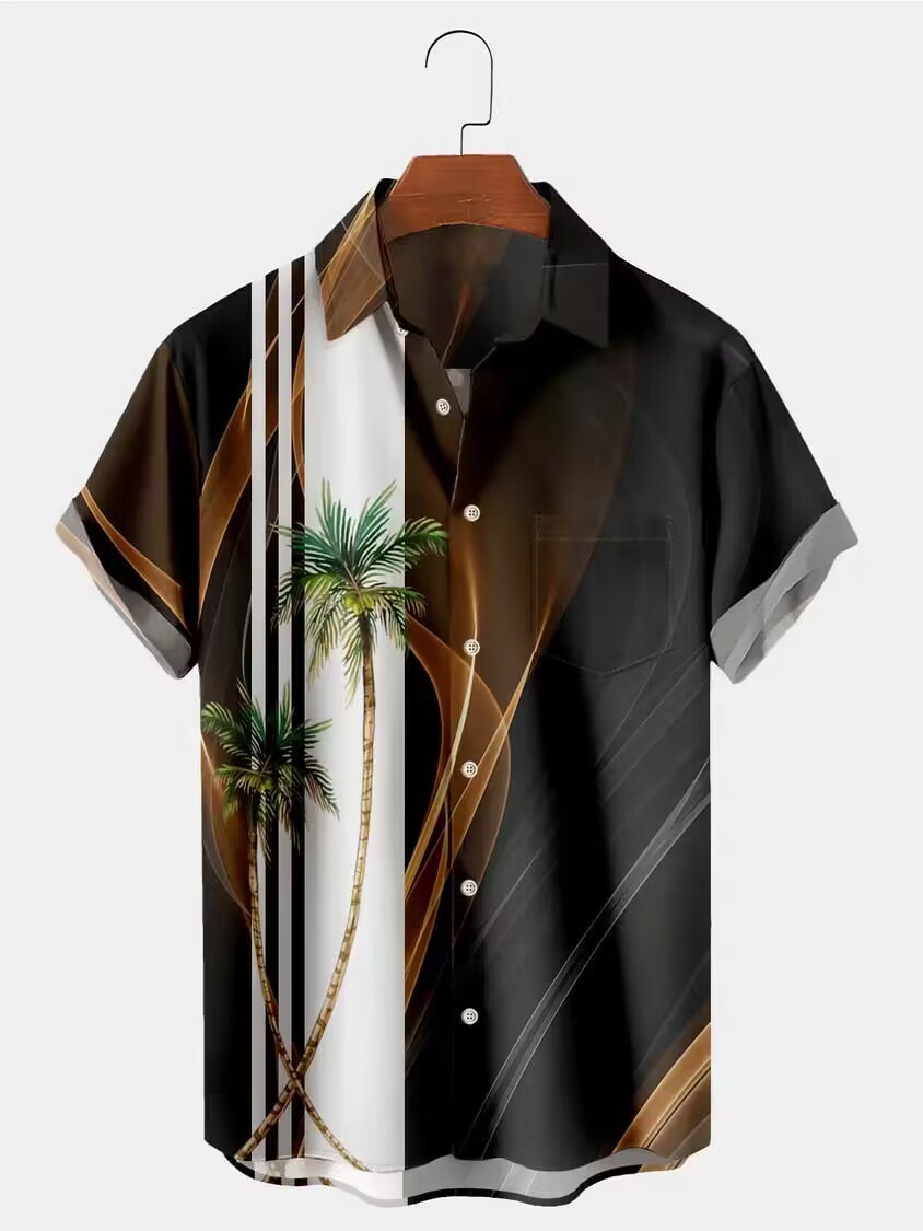 Custom Printed Hawaiian Camp Shirt for Men Allover Logo Design Covered Button Closure
